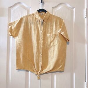 Madewell Woman’s Shirt Sleeve Tie Front Top Size XXS Style H9182 Yellow